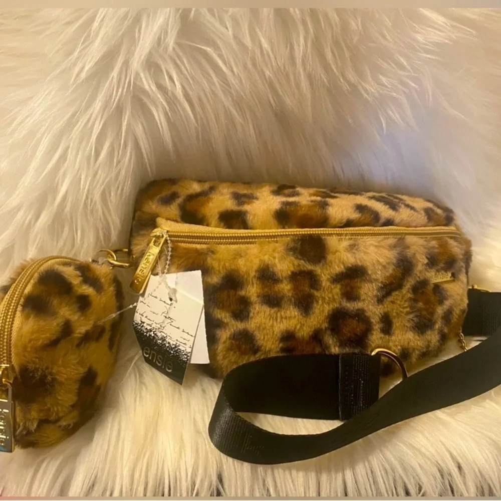 BELT BAG: Leopard Faux Fur Crossbody w/Small Detachable Change Purse, NWT